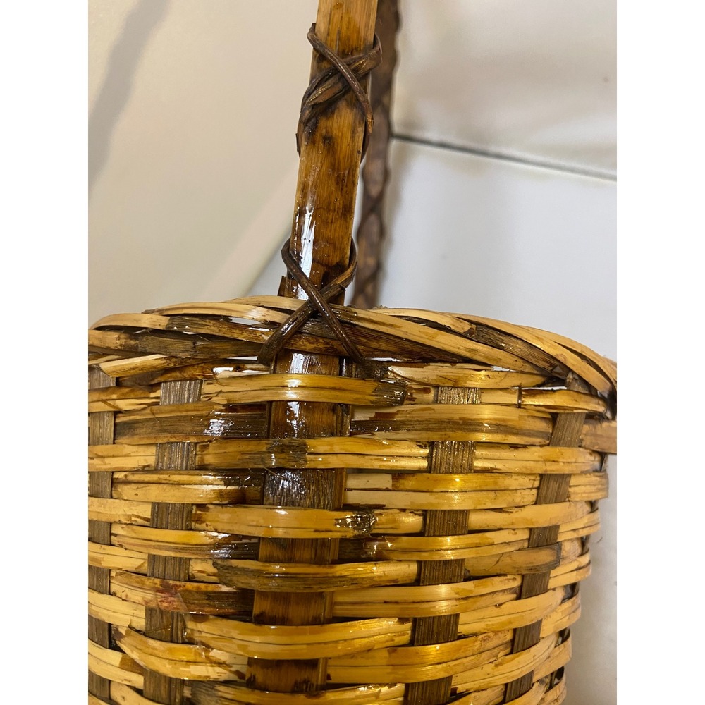 Woven Wicker Basket Unisex Small Brown Rustic High Handle Decor Egg Collection - Picture 5 of 10